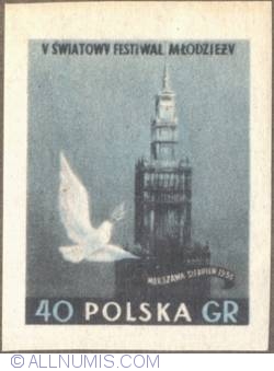 Image #1 of 40 groszy 1955 - Dove & Tower of Palace of Science & Culture (a)