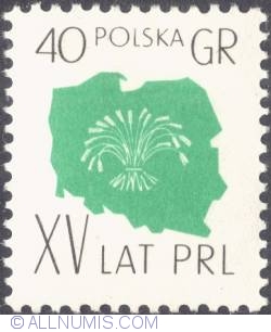 40 groszy- Map of Poland and symbol of agriculture.