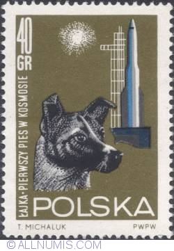 40 groszy1964 -Dog Laika and launching tower.