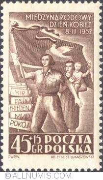 45+15 groszy 1952 - Flag, two women