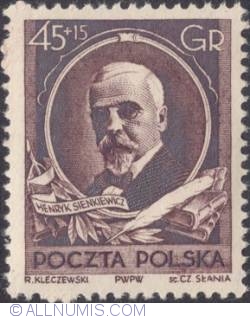 45+15 groszy 1952 - Henryk Sienkiewicz (1846-1916), novelist, Nobel prize winner