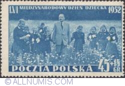 Image #1 of 45+15 groszy 1952 - Presiden Bierut and Children