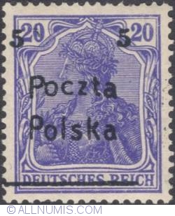 5 Fenigow on 20 Pfennig 1919 - Germania