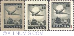 Image #1 of 5 Zlotych 1946 - Douglas Plane over Ruins of Warsaw
