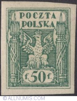 50 Fenigow 1919 - Eagle - Coat of arms - in perforated