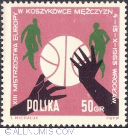 50 groszy - Hands with a ball and two green silhouettes