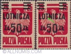50 złotych on 25 groszy 1947 - Polish Eagle (Surcharged)