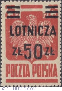 50 zlotych on 25 groszy 1947 - Polish Eagle (Surcharged)