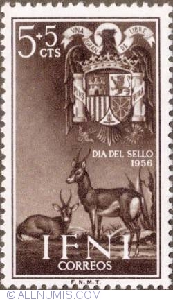 Image #1 of 5+5 Centimos 1956 - Dorcas Gazelles and Arms of Spain