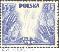 Image #1 of 55 Groszy + 15 Groszy 1938 - Hands and fire