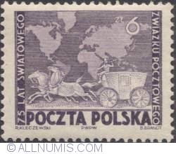 6 złotych 1949 -  Stagecoach and world map