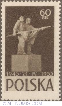 60 groszy 1955 - "Polish-Soviet friendship", monument by Alina Szapocznikow (a)