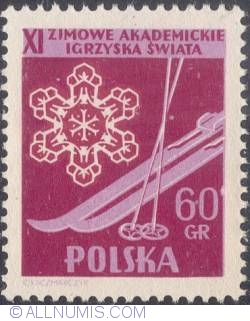 60 groszy 1956 - Skis with sticks and ice crystal