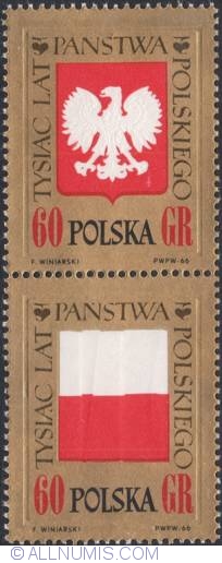 Image #1 of 60 groszy; 60 groszy 1966 - Polish Eagle; Flag of Poland.