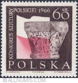 60 groszy1966 - Capital of Romanesque Column and Polish Flag