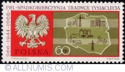 60 groszy1966 -Eagle and map of Poland.
