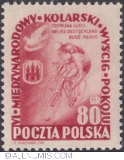 80 groszy 1953 - Cyclists and Arms of Prague