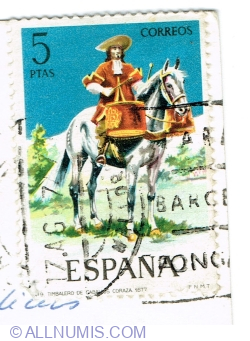 Image #1 of 5 Pesetas 1974 - Mounted Drummer of the Dragoons, 1677