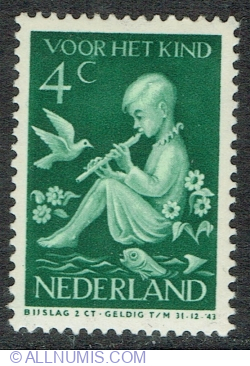 Image #1 of 4 + 2 Cent 1938 - Child with flute