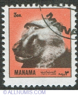 3 Dirham 1972 - Baboon (Papio sp.)