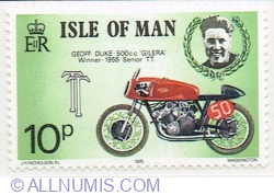 Image #1 of 10 Pence 1975 - Geoff Duke (Winner 1955, Senior T.T), 500 c.c. "Gilera"