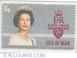 6 Pence 1977 - Queen Elizabeth II, arms of Man