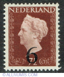 Image #1 of 6 Cents 1950 - Queen Wilhelmina (overprint)