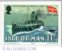 Image #1 of 11 1/2 Pence 1980 - Mail Boat "Mona's Queen II" sinking U-boat