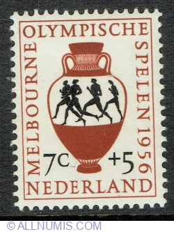 Image #1 of 7 + 5 Centi 1956 - Jocurile Olimpice din Melbourne - Vază greacă antică cu alergatori