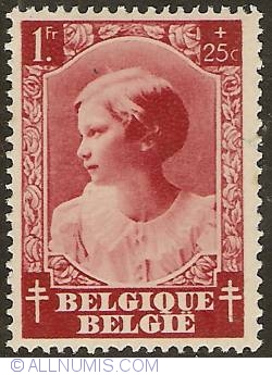 Image #1 of 1 Franc + 25 Centimes 1937 - Princess Joséphine-Charlotte