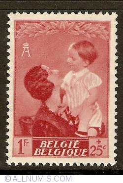 Image #1 of 1 Franc + 25 Centimes 1937 - Queen Astrid with Prince Baudouin