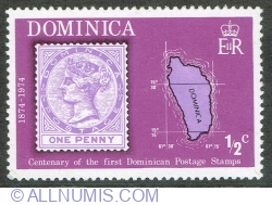 Image #1 of 1/2 Cent 1974 - 1d. stamp of 1874 and map