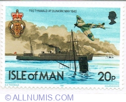 Image #1 of 20 Pence 1981 - T.S.S. Tynwald at Dunkirk, may 1940 and supermarine Spitfire