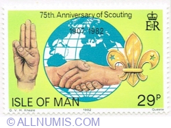 29 Pence 1982 - Scout salute, handshake, emblem and globe