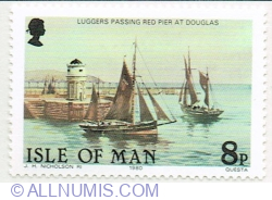 Image #1 of 8 Pence 1981 - Douglas Red Pier Lighthouse (1796-1930) & Old Fishing Fleet