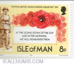 Image #1 of 8 Pence 1981 - Douglas War Memorial, Poppies and Commemorative inscription