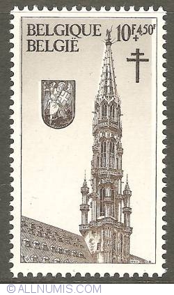 Image #1 of 10 + 4,50 Francs 1965 - Brussels - Grand Place - Tower of the City Hall