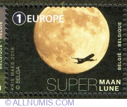 Image #1 of 1 Europe 2016 - Supermoon and airplane