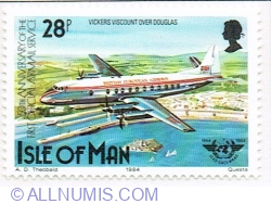 28 Pence 1984 - Vickers Viscount over Douglas