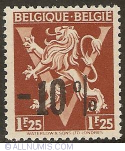 Image #1 of 1,25 Francs 1946 BELGIQUE-BELGIE overprint - 10%