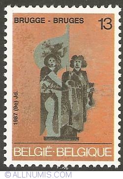 Image #1 of 13 Francs 1987 - Bruges - Statue of Jan Breydel and Pieter De Coninck