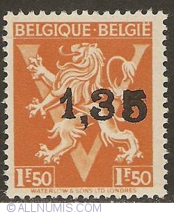 1,35 overprint on 1,50 Francs BELGIQUE-BELGIE
