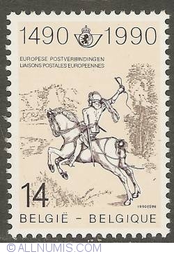 Image #1 of 14 Francs 1990 - 500th Anniversary of Post Relay Innsbruck - Mechelen