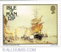 12 Pence 1987 - The old Fish Market and Harbor, Douglas