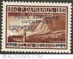 1,50 + 2,50 Francs 1947 - Father Damian - Airmail with overprint (French version)