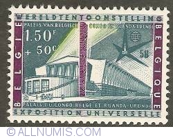 1,50 Francs + 50 Centimes 1958 - Expo '58 - Pavillon of Belgian Congo and Ruanda-Urundi