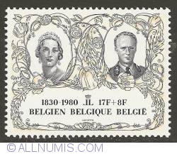 17 + 8 Francs 1980 - 150th Anniversary of Belgium - Queen Astrid and King Leopold III