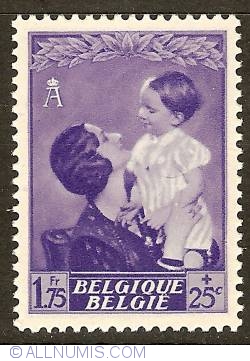 1,75 Franc + 25 Centimes 1937 - Queen Astrid with Prince Baudouin