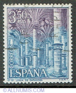 Image #1 of 3.50 Pesetas 1970 - Columns in La Lonja, Zaragoza