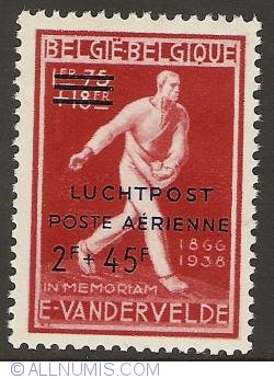 Image #1 of 2 + 45 Francs 1947 - Emile Vandervelde - Airmail with overprint (Dutch version)